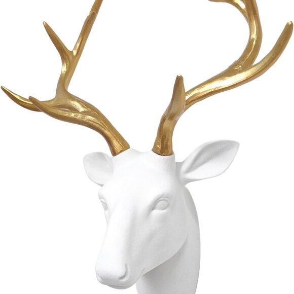 Faux Deer Head Wall Decor, White Fake Furry/Felt/Velvety Resin Deer Head with Go,All Products : American Fashion Style Bags On Sale